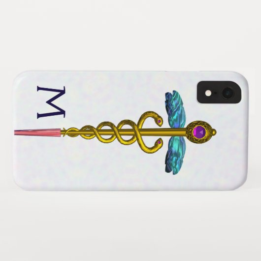 GOLD CADUCEUS MEDISCH SYMBOOL Witte Monogram Case-Mate iPhone Case (Achterkant (horizontaal))