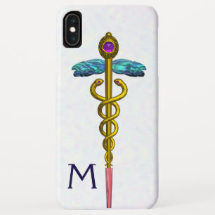 GOLD CADUCEUS MEDISCH SYMBOOL Witte Monogram Case-Mate iPhone Case