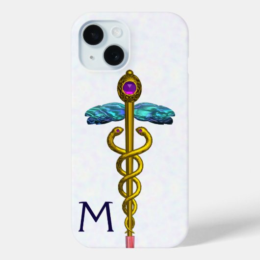 GOLD CADUCEUS MEDISCH SYMBOOL Witte Monogram Case-Mate iPhone Case (Achterkant)