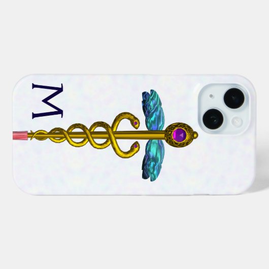 GOLD CADUCEUS MEDISCH SYMBOOL Witte Monogram Case-Mate iPhone Case (Achterkant (horizontaal))