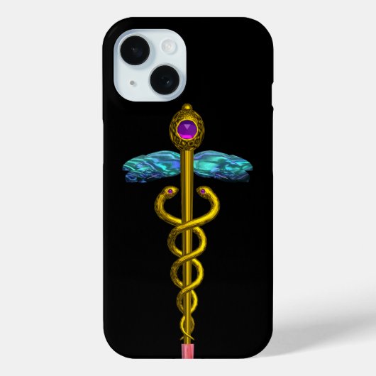 GOLD CADUCEUS MEDISCH SYMBOOL, zwart Case-Mate iPhone Case (Achterkant)