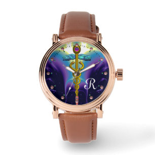 GOLD CADUCEUS MONOGRAM, Paars blauw Horloge
