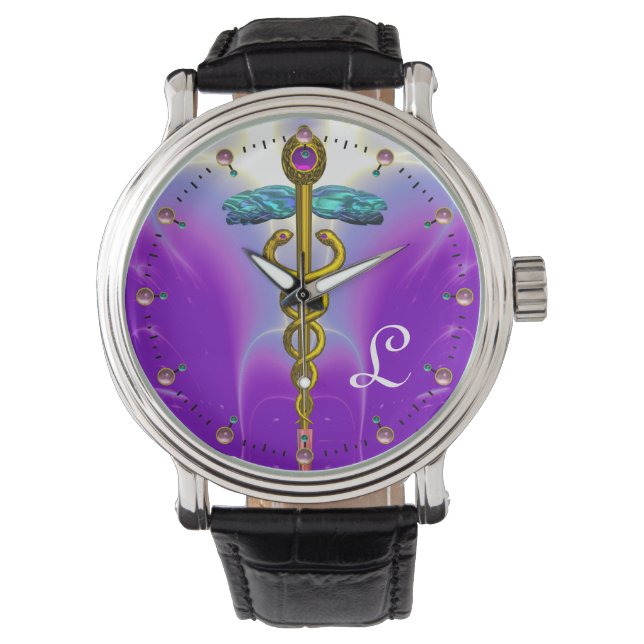GOLD CADUCEUS MONOGRAM, Paars Blauwgroen Horloge (Voorkant)