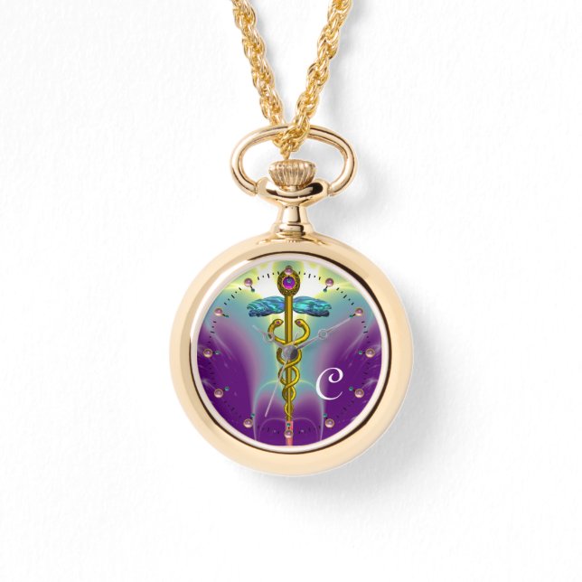 GOLD CADUCEUS MONOGRAM, Paars groen Horloge (Voorkant)