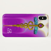 GOLD CADUCEUS MONOGRAM, Roze Fuchsia Case-Mate iPhone Case (Achterkant (horizontaal))