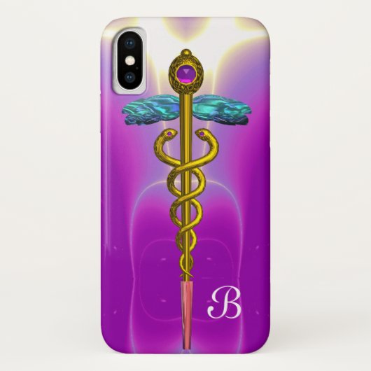 GOLD CADUCEUS MONOGRAM, Roze Fuchsia Case-Mate iPhone Case (Achterkant)