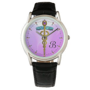 GOLD CADUCEUS MONOGRAM, Roze Lila Horloge