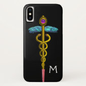GOLD CADUCEUS MONOGRAM, zwart Case-Mate iPhone Case (Achterkant)