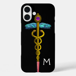 GOLD CADUCEUS MONOGRAM, zwart iPhone 16 Plus Hoesje
