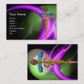 GOLD CADUCEUS , PAARSE GROENE VIOLET FRACTAL SWIRL VISITEKAARTJE (Voorkant / Achterkant)