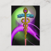 GOLD CADUCEUS , PAARSE GROENE VIOLET FRACTAL SWIRL VISITEKAARTJE (Achterkant)
