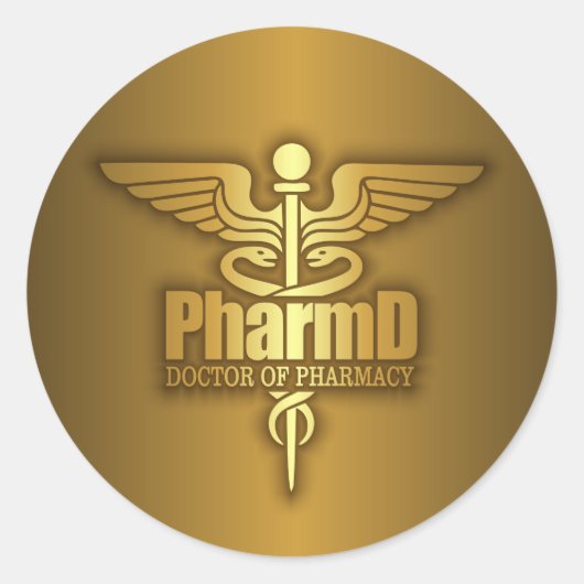 Gold Caduceus (PharmD) Ronde Sticker (Voorkant)