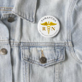 Gold Caduceus Registered Nurse Name Ronde Button 5,7 Cm (In situ)