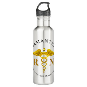 Gold Caduceus Registered Nurse Name Waterfles