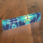 GOLD CADUCEUS REGISTERED NURSE SYMBOL Turquoise Naambordje (Zijkant)