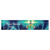 GOLD CADUCEUS REGISTERED NURSE SYMBOL Turquoise Naambordje (Voorkant)