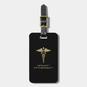 Gold Caduceus Symbol Bagagelabel