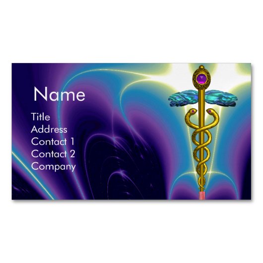 GOLD CADUCEUS SYMBOL/Paars blauw Visitekaartje Magneet (Voorkant)