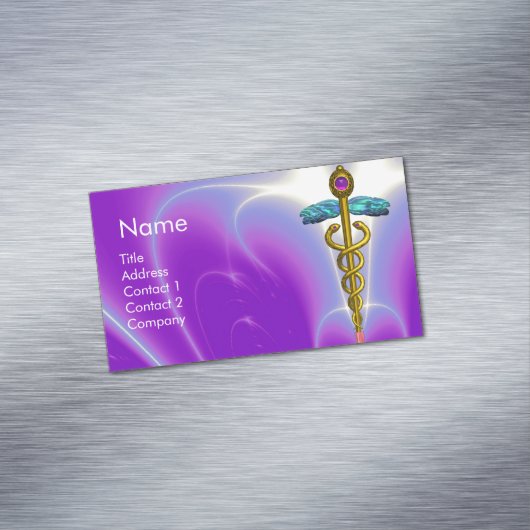 GOLD CADUCEUS SYMBOL / Paarse Fuchsia Magnetisch Visitekaartje (Voorbeeld)