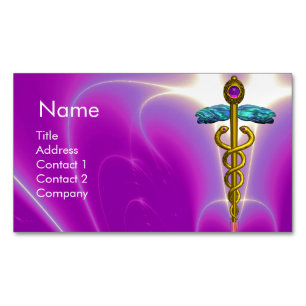 GOLD CADUCEUS SYMBOL / Roze Fuchsia Blauwgroen Blu Visitekaartje Magneet