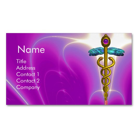 GOLD CADUCEUS SYMBOL / Roze Fuchsia Blauwgroen Blu Visitekaartje Magneet (Voorkant)