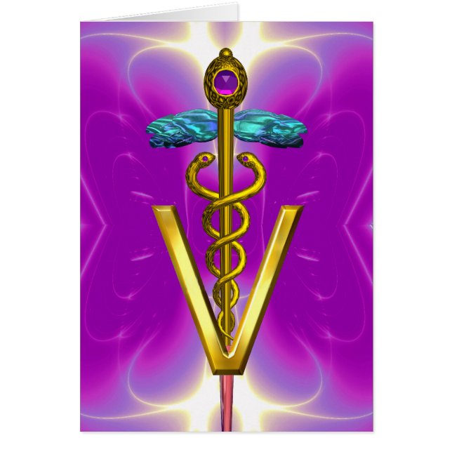 GOLD CADUCEUS VETERINAIR SYMBOL Pink Fuchsia (Voorkant)