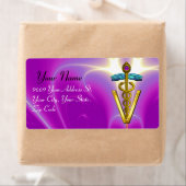 GOLD CADUCEUS VETERINAIR SYMBOL Pink Fuchsia Etiket (Insitu)