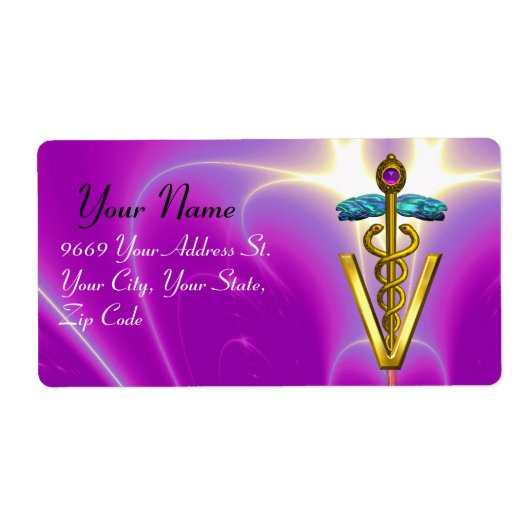 GOLD CADUCEUS VETERINAIR SYMBOL Pink Fuchsia Etiket (Voorkant)