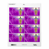 GOLD CADUCEUS VETERINAIR SYMBOL Pink Fuchsia Etiket (Full Sheet)