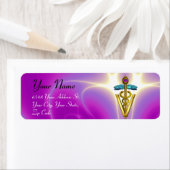 GOLD CADUCEUS VETERINAIR SYMBOL Pink Fuchsia Etiket (Insitu)