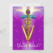 GOLD CADUCEUS VETERINAIR SYMBOL Pink Fuchsia Kaart (Voorkant)