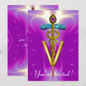 GOLD CADUCEUS VETERINAIR SYMBOL Pink Fuchsia Kaart (Voorkant / Achterkant)
