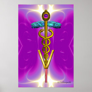 GOLD CADUCEUS VETERINAIR SYMBOL Pink Fuchsia Poster