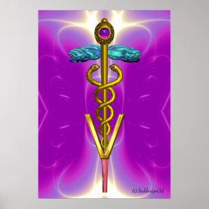 GOLD CADUCEUS VETERINAIR SYMBOL Pink Fuchsia Poster