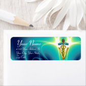 GOLD CADUCEUS VETERINAIR SYMBOOL, aqua blauw, blau Etiket (Insitu)