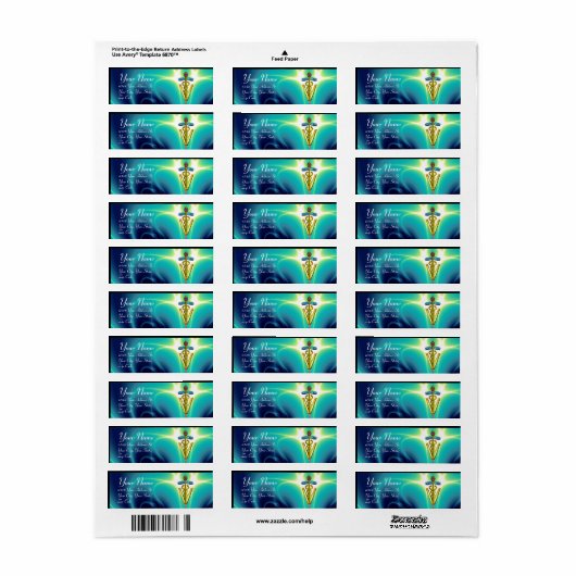 GOLD CADUCEUS VETERINAIR SYMBOOL, aqua blauw, blau Etiket (Full Sheet)
