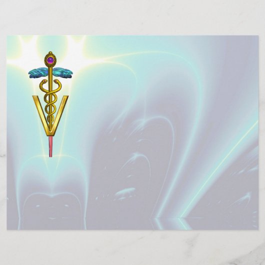 GOLD CADUCEUS VETERINAIR SYMBOOL, Aqua Blue (Voorkant)