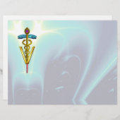 GOLD CADUCEUS VETERINAIR SYMBOOL, Aqua Blue (Voorkant / Achterkant)