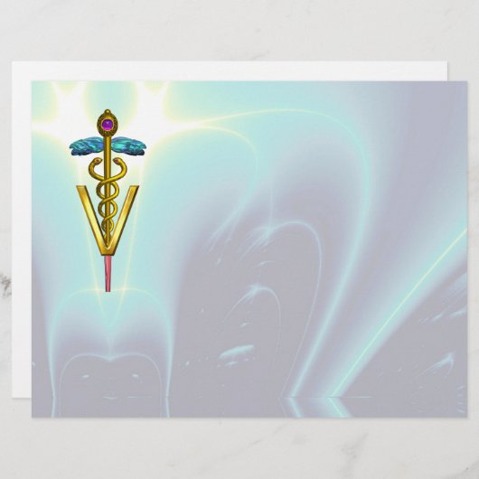 GOLD CADUCEUS VETERINAIR SYMBOOL, Aqua Blue (Voorkant / Achterkant)