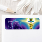 GOLD CADUCEUS VETERINAIR SYMBOOL, Aqua Blue, Paars Etiket (Insitu)