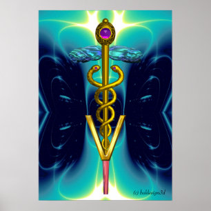 GOLD CADUCEUS VETERINAIR SYMBOOL Blauwgroen Aqua B Poster