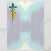 GOLD CADUCEUS VETERINAIR SYMBOOL, Blauwgroen blauw (Voorkant)