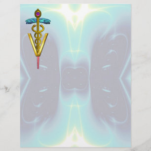 GOLD CADUCEUS VETERINAIR SYMBOOL, Blauwgroen blauw