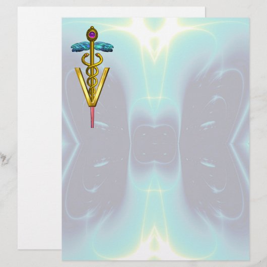 GOLD CADUCEUS VETERINAIR SYMBOOL, Blauwgroen blauw (Voorkant / Achterkant)