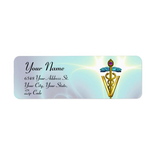 GOLD CADUCEUS VETERINAIR SYMBOOL Blauwgroen blauw Etiket (Voorkant)