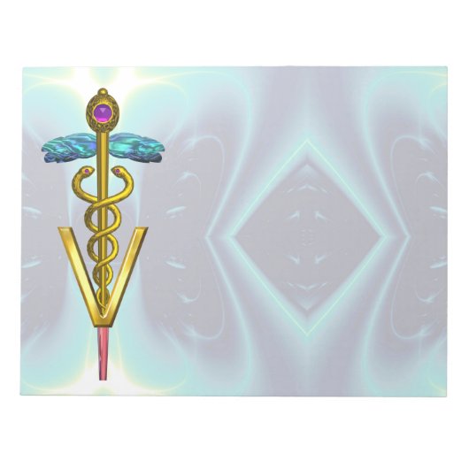 GOLD CADUCEUS VETERINAIR SYMBOOL, Blauwgroen blauw Notitieblok (Voorkant)