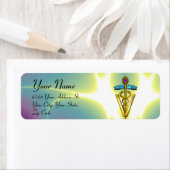 GOLD CADUCEUS VETERINAIR SYMBOOL Blue Green Etiket (Insitu)