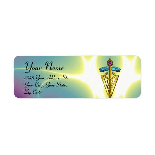 GOLD CADUCEUS VETERINAIR SYMBOOL Blue Green Etiket (Voorkant)