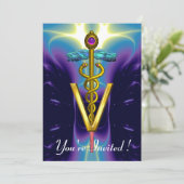 GOLD CADUCEUS VETERINAIR SYMBOOL Blue Paars Kaart (Staand voorkant)