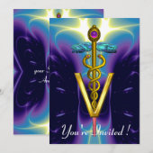 GOLD CADUCEUS VETERINAIR SYMBOOL Blue Paars Kaart (Voorkant / Achterkant)